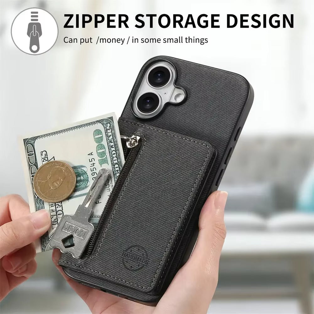 Luxury iPhone Case — Magnetic RFID-Blocking PU Leather Wallet Cover with Zipper Card Holder, Shockproof Anti-Fingerprint Dustproof Design