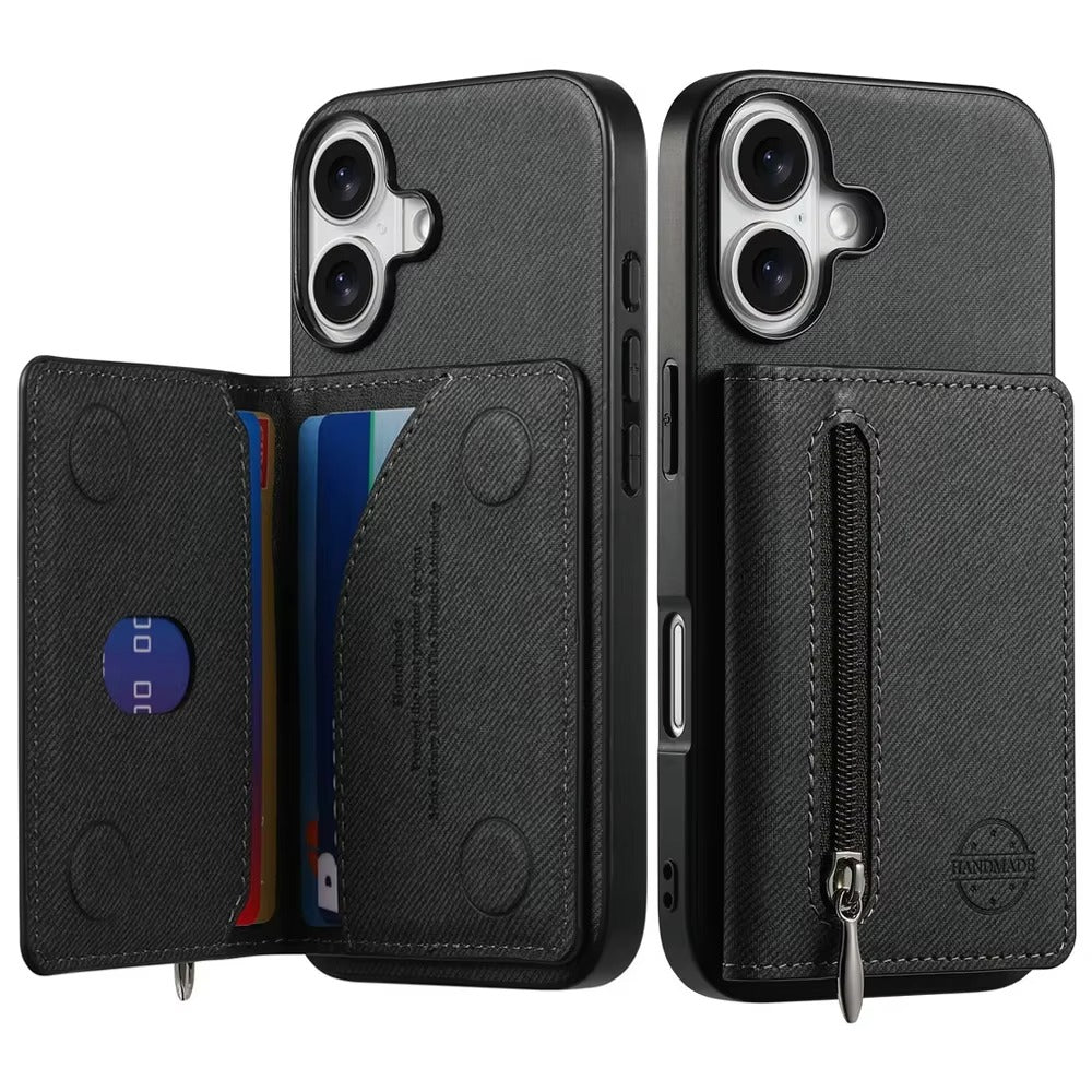 Luxury iPhone Case — Magnetic RFID-Blocking PU Leather Wallet Cover with Zipper Card Holder, Shockproof Anti-Fingerprint Dustproof Design