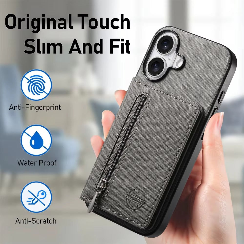 Luxury iPhone Case — Magnetic RFID-Blocking PU Leather Wallet Cover with Zipper Card Holder, Shockproof Anti-Fingerprint Dustproof Design