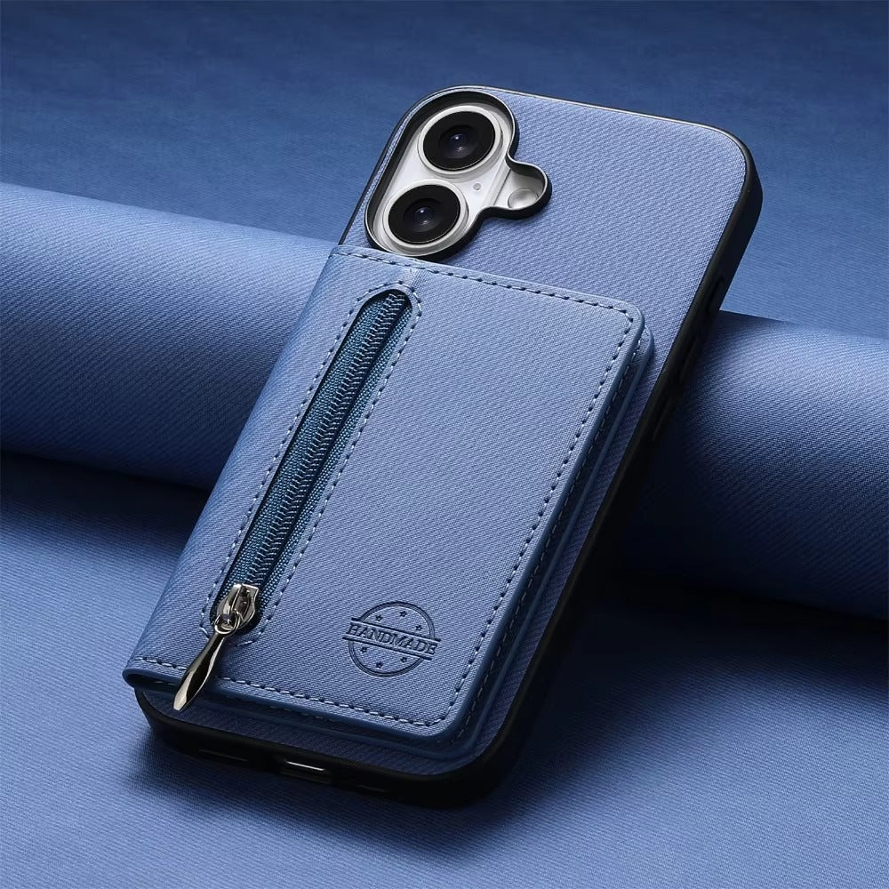 Luxury iPhone Case — Magnetic RFID-Blocking PU Leather Wallet Cover with Zipper Card Holder, Shockproof Anti-Fingerprint Dustproof Design