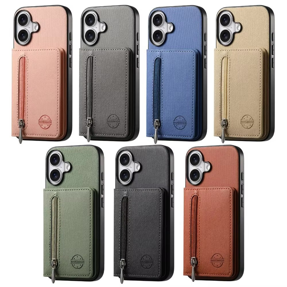 Luxury iPhone Case — Magnetic RFID-Blocking PU Leather Wallet Cover with Zipper Card Holder, Shockproof Anti-Fingerprint Dustproof Design