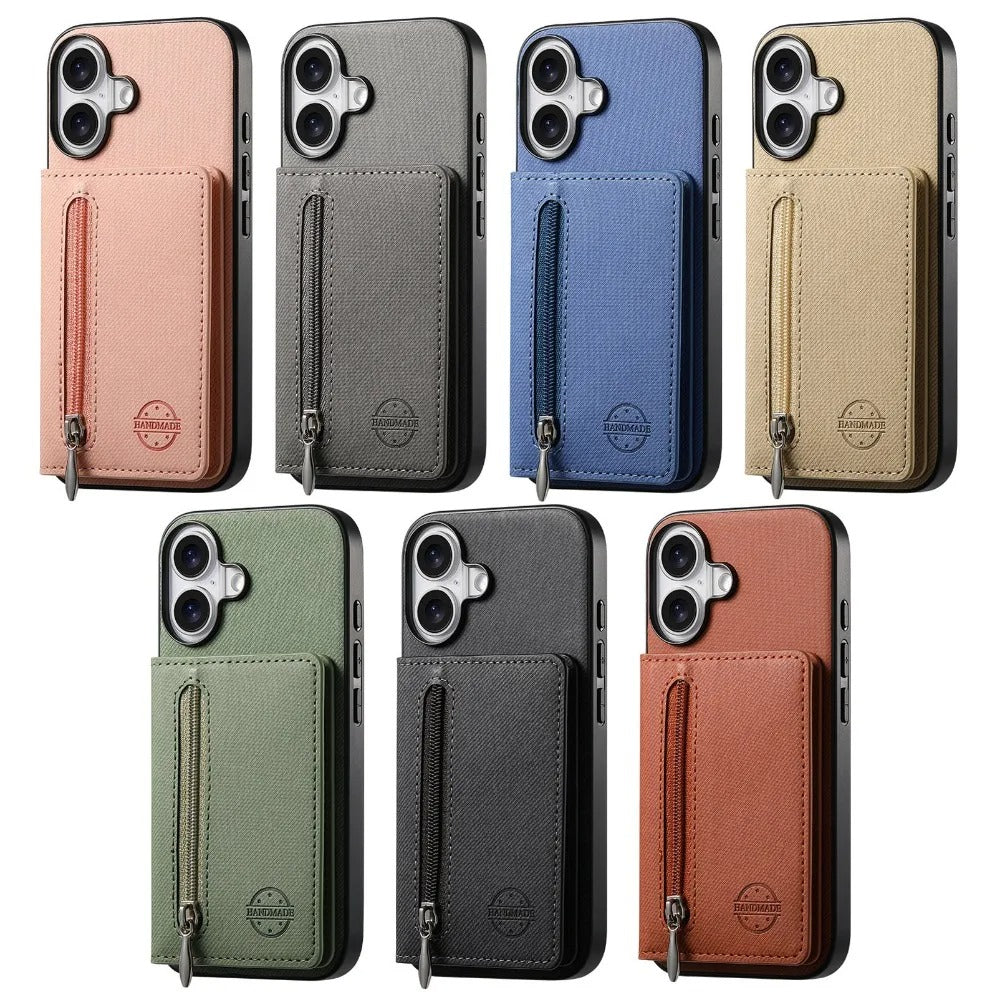 Luxury iPhone Case — Magnetic RFID-Blocking PU Leather Wallet Cover with Zipper Card Holder, Shockproof Anti-Fingerprint Dustproof Design