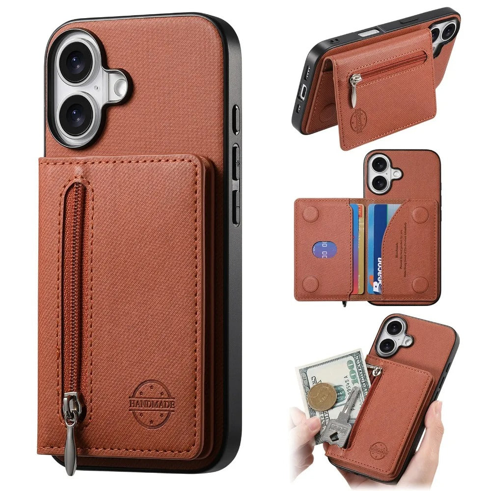 Luxury iPhone Case — Magnetic RFID-Blocking PU Leather Wallet Cover with Zipper Card Holder, Shockproof Anti-Fingerprint Dustproof Design