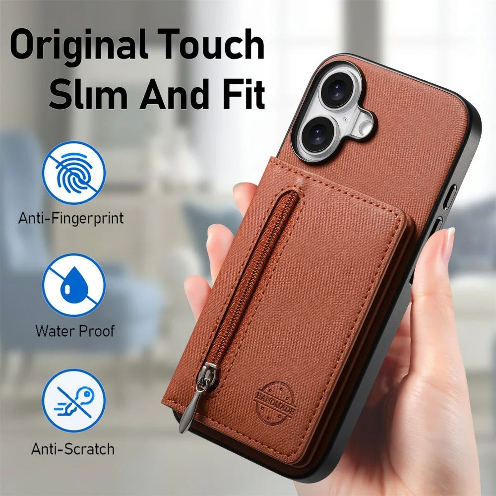 Luxury iPhone Case — Magnetic RFID-Blocking PU Leather Wallet Cover with Zipper Card Holder, Shockproof Anti-Fingerprint Dustproof Design