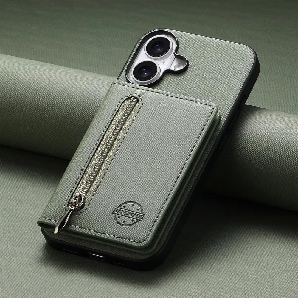 Luxury iPhone Case — Magnetic RFID-Blocking PU Leather Wallet Cover with Zipper Card Holder, Shockproof Anti-Fingerprint Dustproof Design