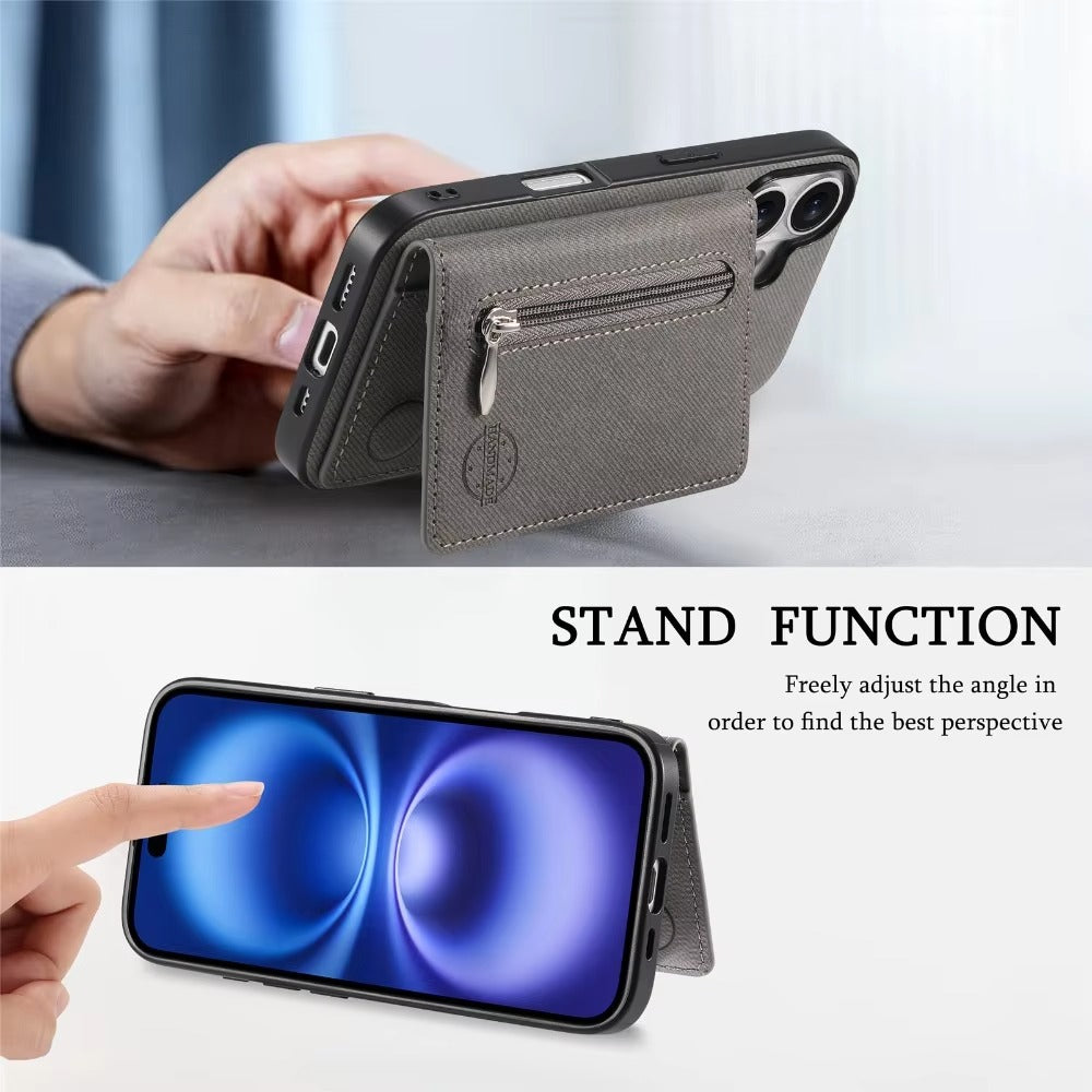 Luxury iPhone Case — Magnetic RFID-Blocking PU Leather Wallet Cover with Zipper Card Holder, Shockproof Anti-Fingerprint Dustproof Design