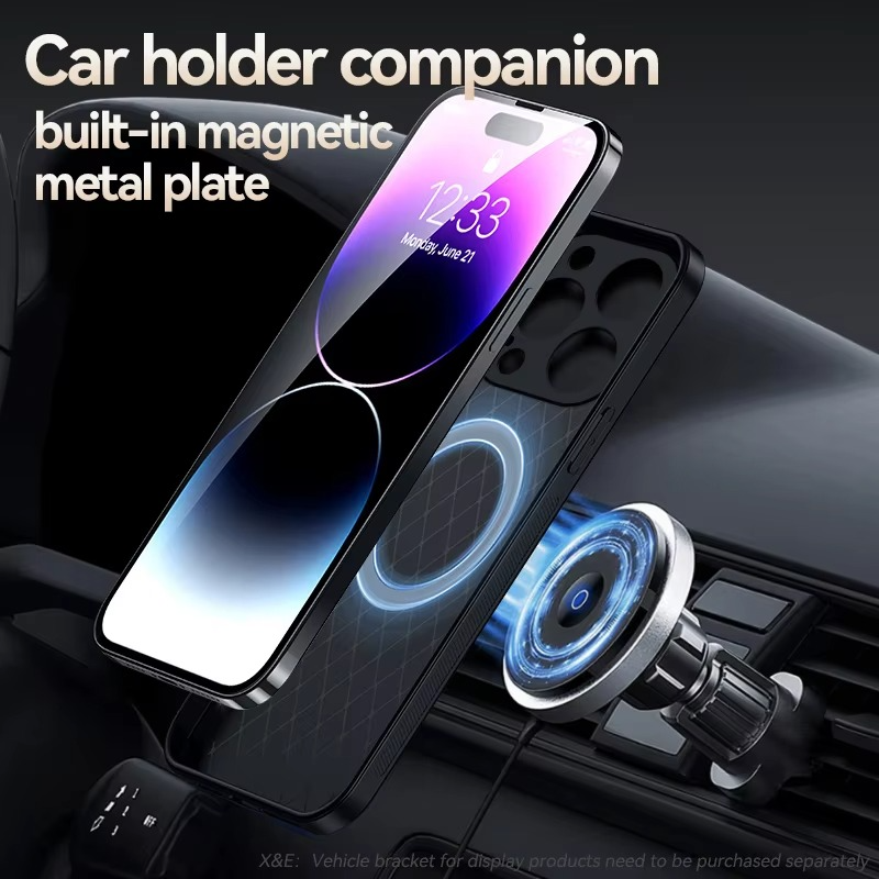 Luxury iPhone Case — Magnetic Soft Leather Back Cover with Car-Mount Holder Support, Shockproof Anti-Fingerprint Design & Slim Half-Wrapped Style
