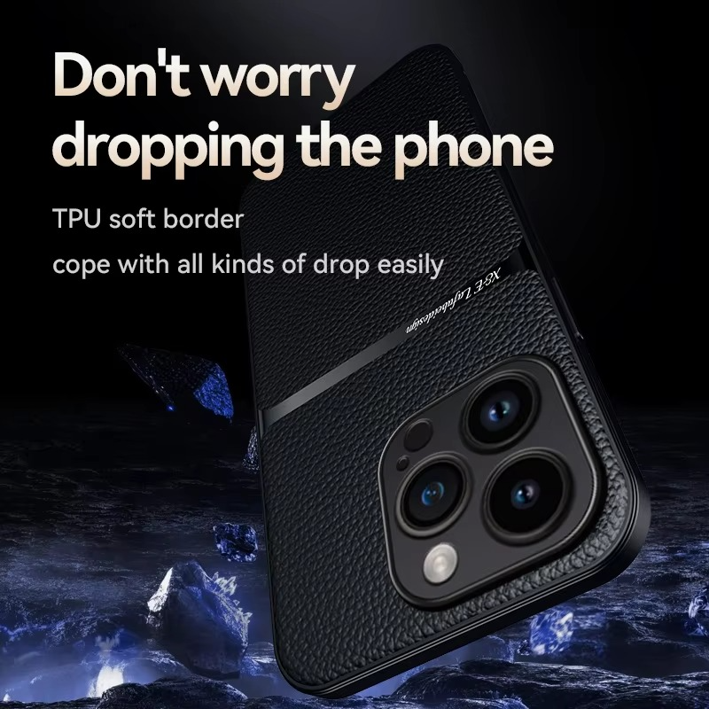 Luxury iPhone Case — Magnetic Soft Leather Back Cover with Car-Mount Holder Support, Shockproof Anti-Fingerprint Design & Slim Half-Wrapped Style