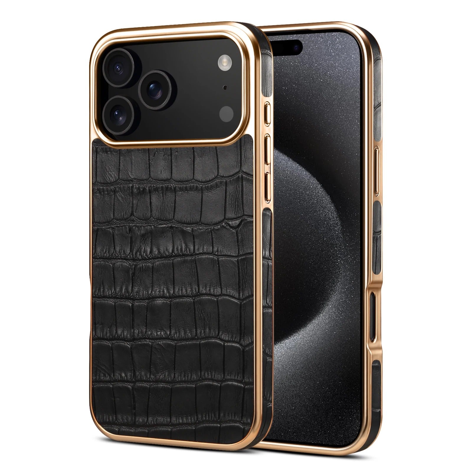 Luxury iPhone Case — Magnetic, Anti-Fingerprint, Anti-Scratch Half-Wrapped Leather Cover with Crocodile-Texture Design and Protective Back Shell