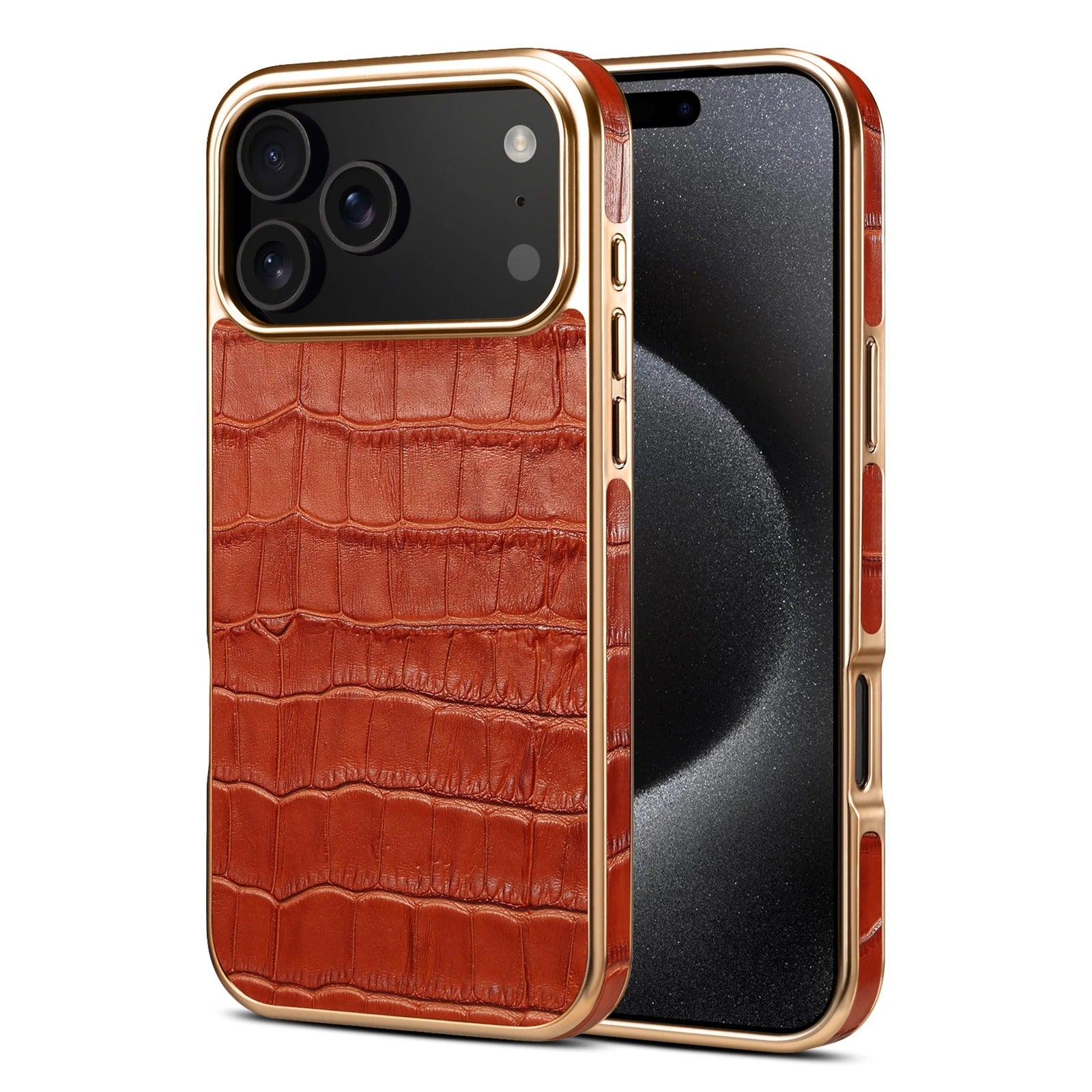 Luxury iPhone Case — Magnetic, Anti-Fingerprint, Anti-Scratch Half-Wrapped Leather Cover with Crocodile-Texture Design and Protective Back Shell