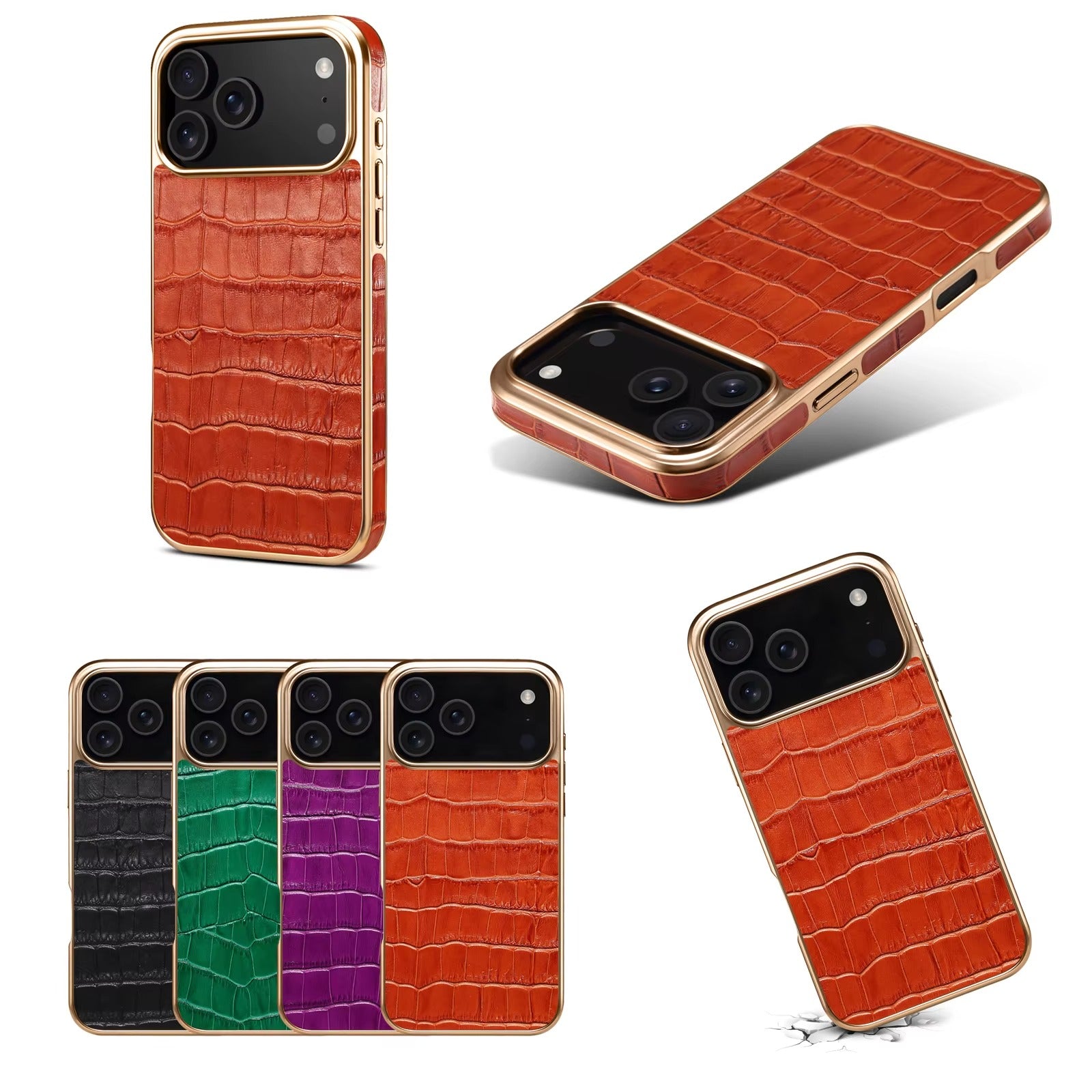 Luxury iPhone Case — Magnetic, Anti-Fingerprint, Anti-Scratch Half-Wrapped Leather Cover with Crocodile-Texture Design and Protective Back Shell