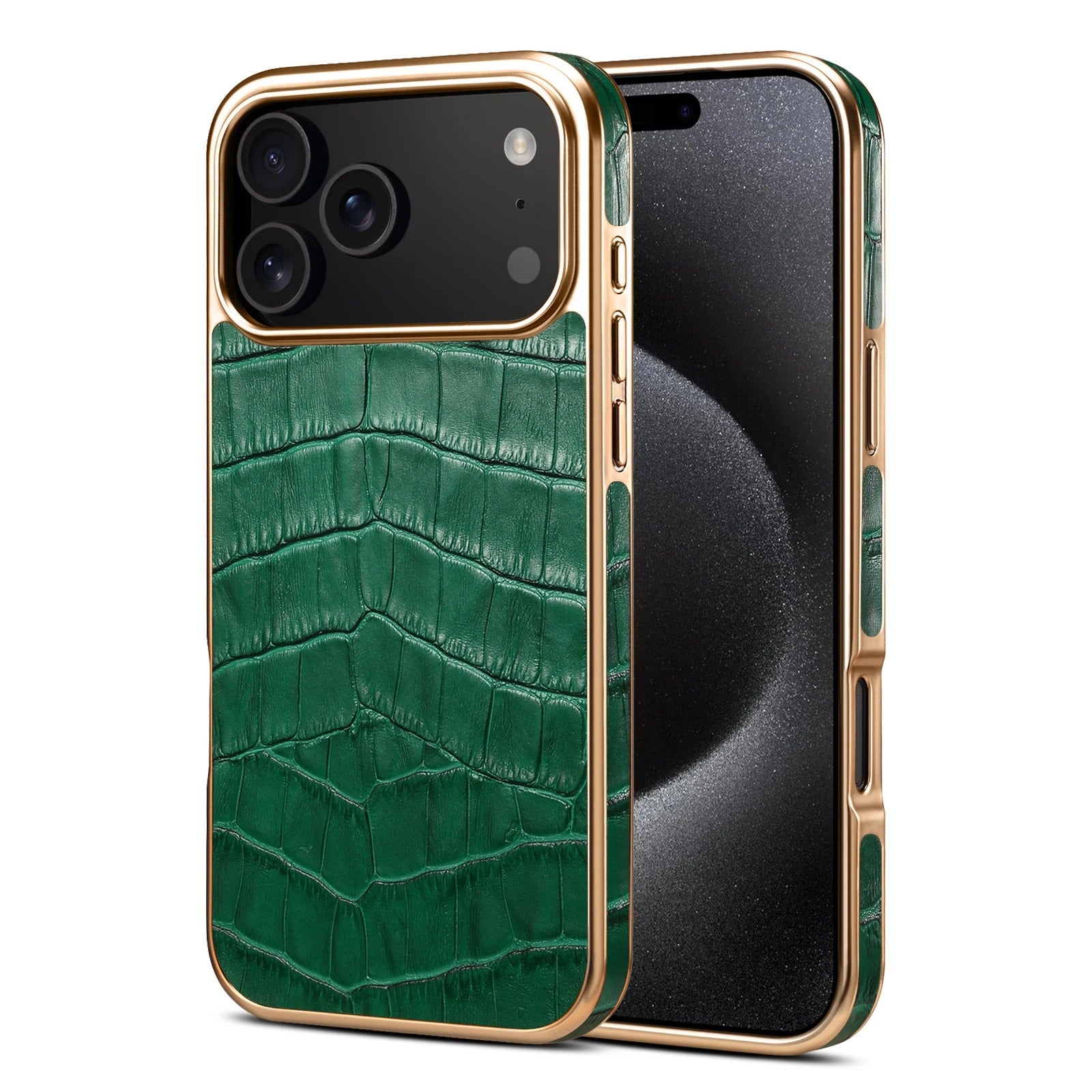 Luxury iPhone Case — Magnetic, Anti-Fingerprint, Anti-Scratch Half-Wrapped Leather Cover with Crocodile-Texture Design and Protective Back Shell
