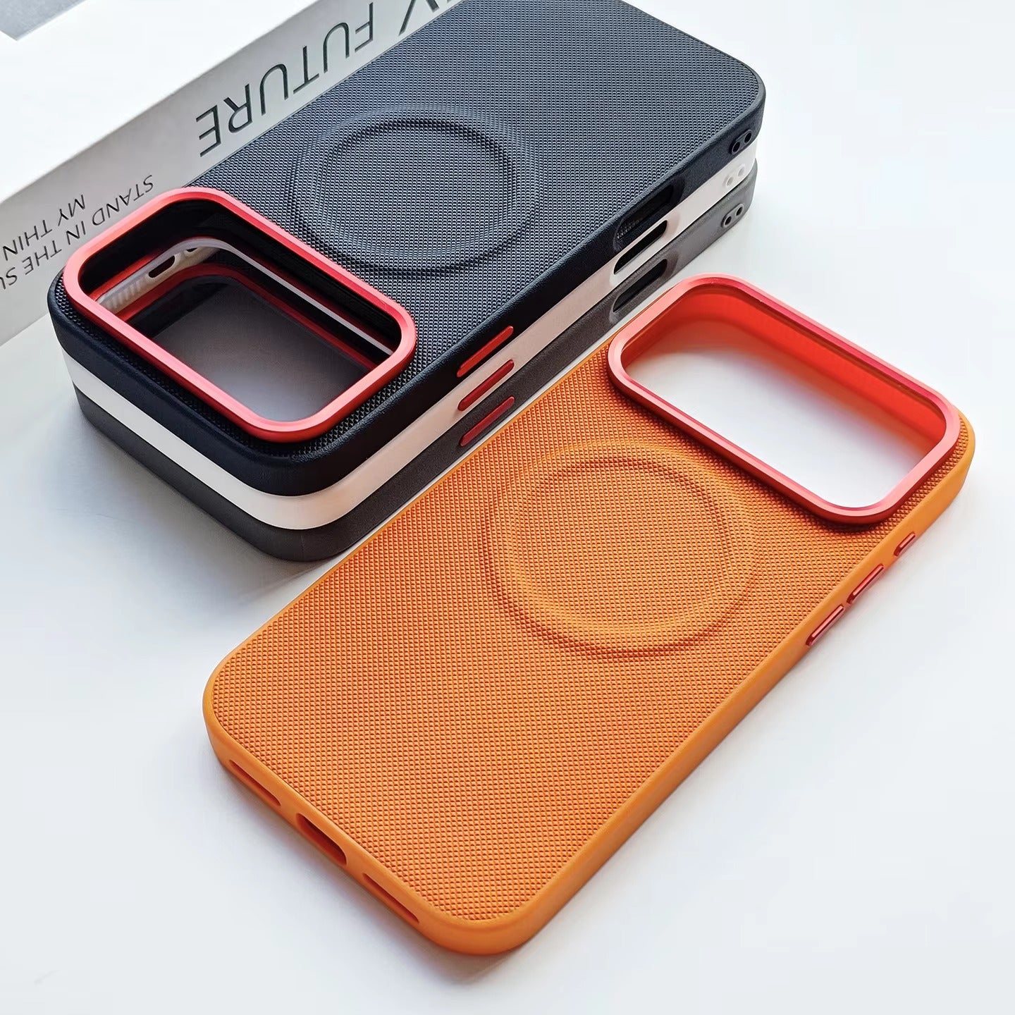 Luxury iPhone Case — Magnetic, Shockproof Leather Cover with Diamond-Texture Grain, Individual Buttons and MagSafe Wireless Charging Support