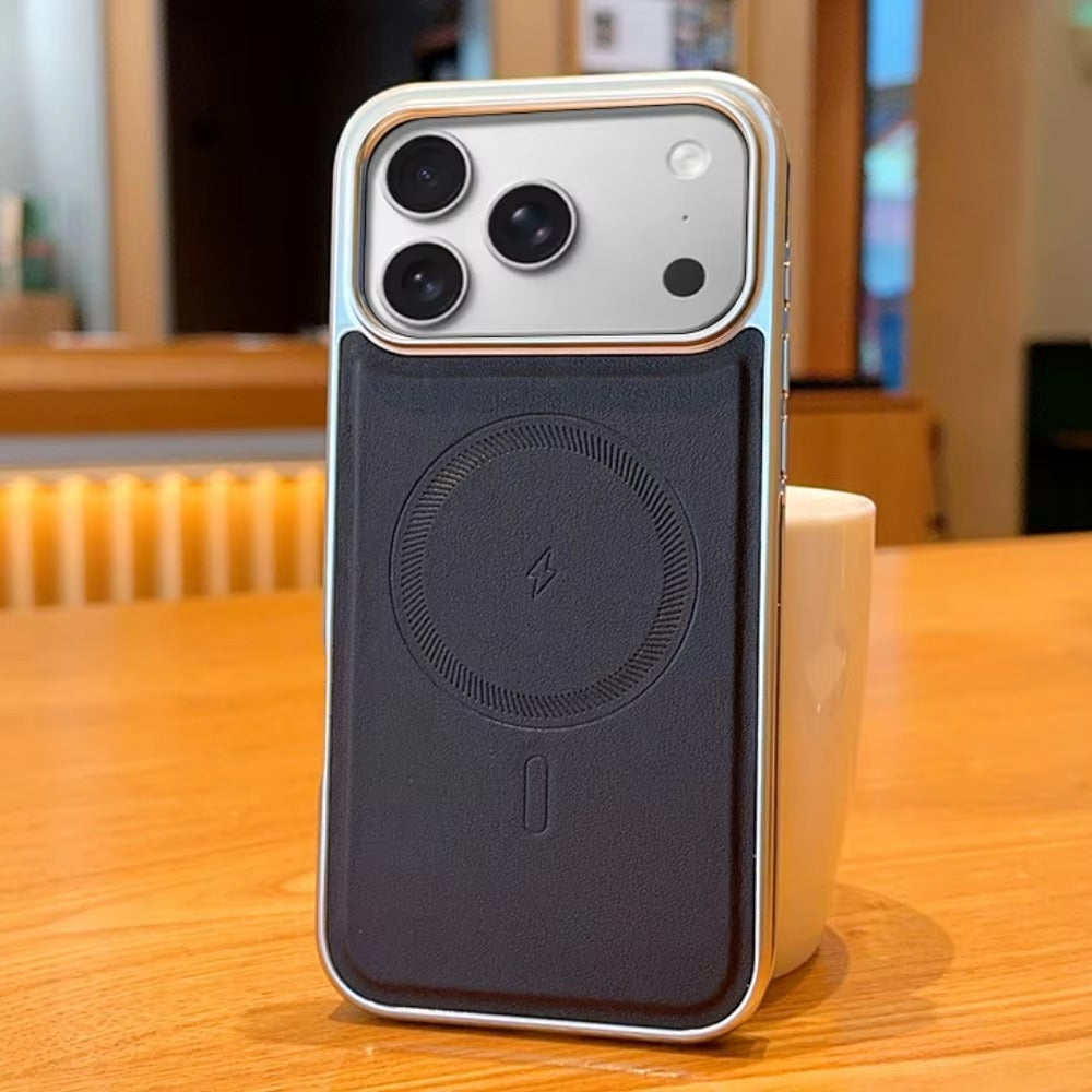 Luxury iPhone Case — Magnetic, Shockproof Leather Cover with Plating Frame, Original Business Design and MagSafe Wireless Charging Support