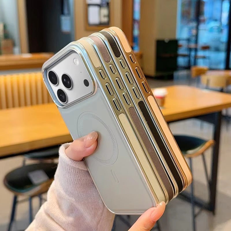 Luxury iPhone Case — Magnetic, Shockproof Leather Cover with Plating Frame, Original Business Design and MagSafe Wireless Charging Support