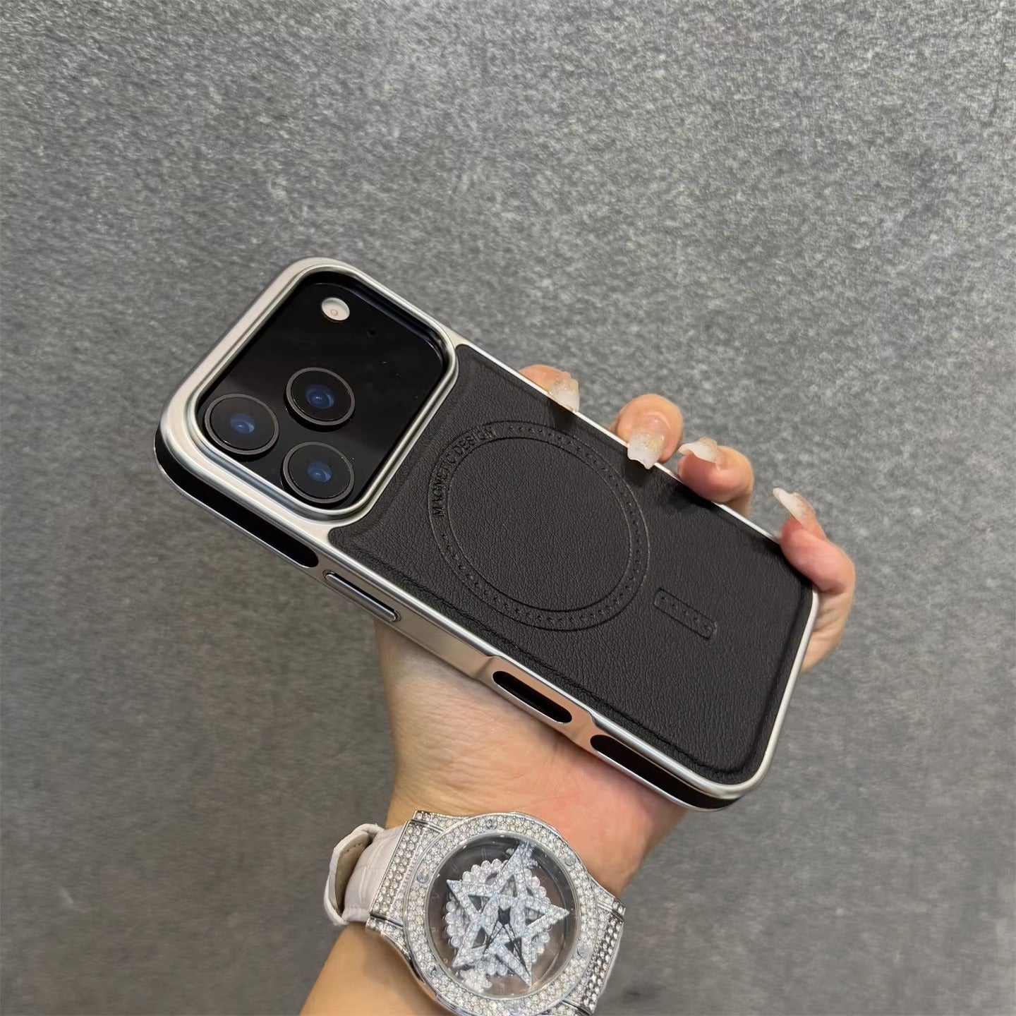 Luxury iPhone Case — Magnetic, Shockproof Leather Cover with Plating Frame, Original Business Design and MagSafe Wireless Charging Support