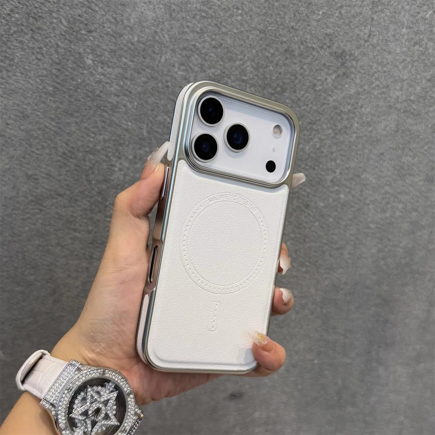 Luxury iPhone Case — Magnetic, Shockproof Leather Cover with Plating Frame, Original Business Design and MagSafe Wireless Charging Support