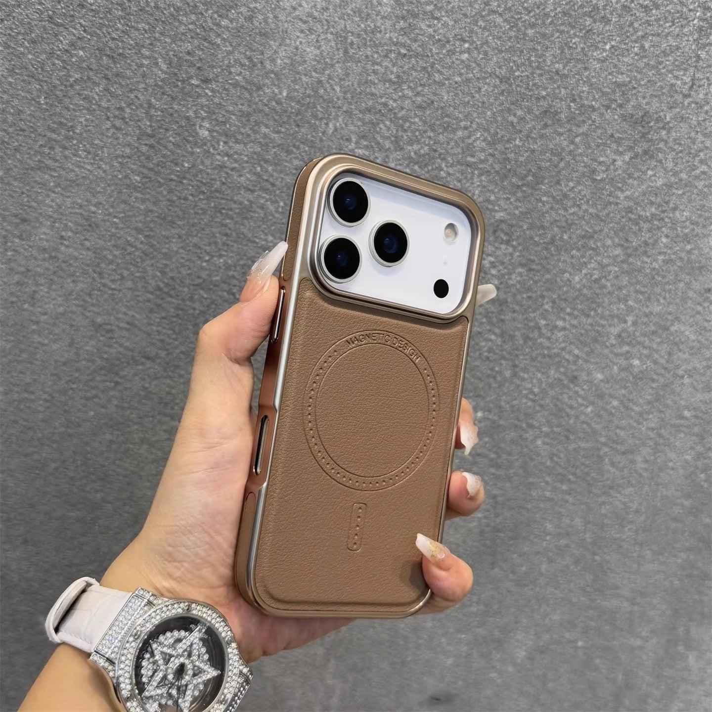 Luxury iPhone Case — Magnetic, Shockproof Leather Cover with Plating Frame, Original Business Design and MagSafe Wireless Charging Support