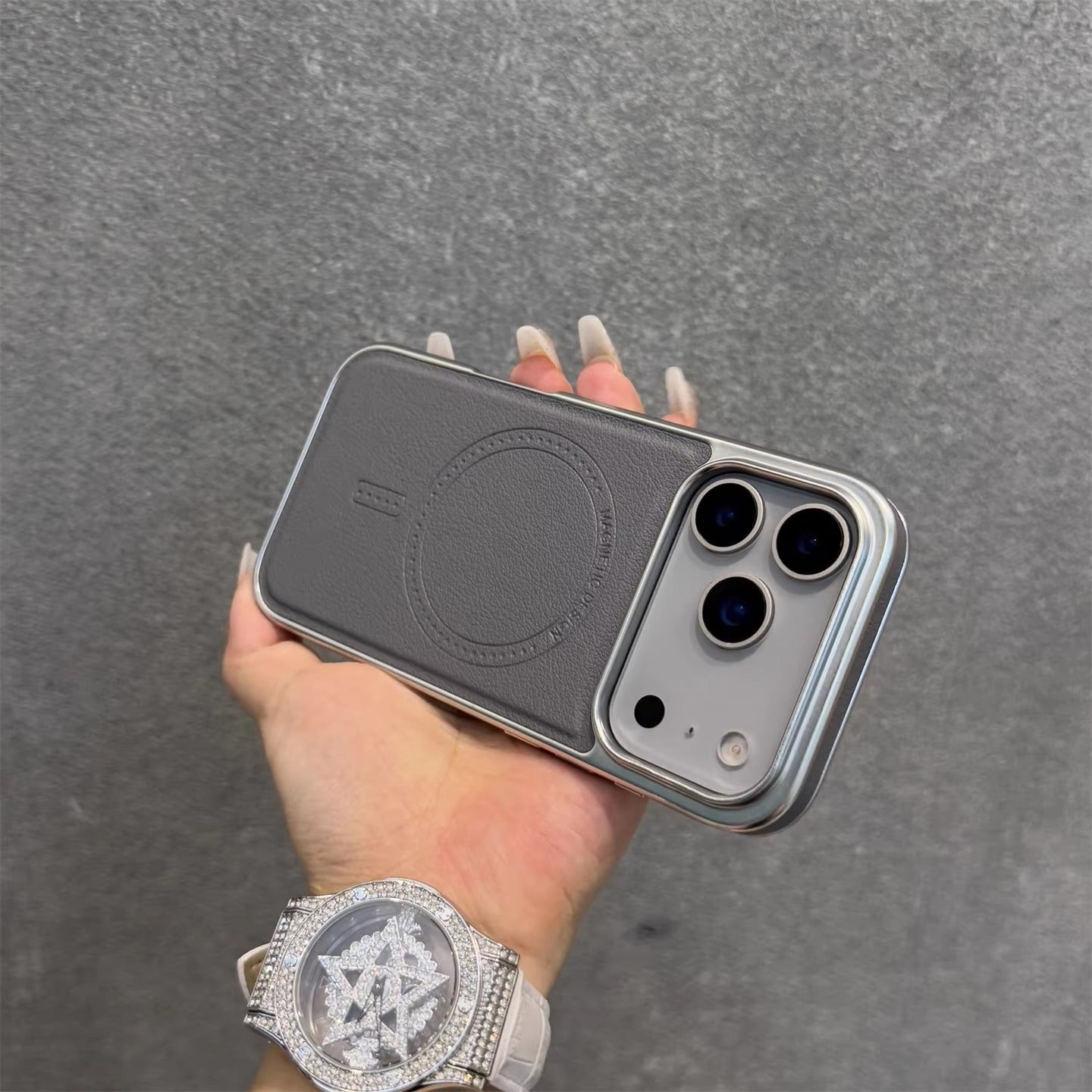 Luxury iPhone Case — Magnetic, Shockproof Leather Cover with Plating Frame, Original Business Design and MagSafe Wireless Charging Support