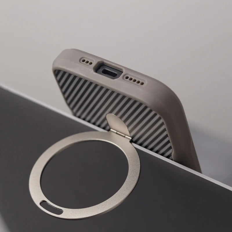 Luxury iPhone Case — Magnetic, Shockproof Matte Carbon Fiber Armor Cover with Built-In Bracket Stand and MagSafe Holder Support