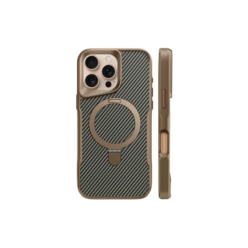 Luxury iPhone Case — Magnetic, Shockproof Matte Carbon Fiber Armor Cover with Built-In Bracket Stand and MagSafe Holder Support