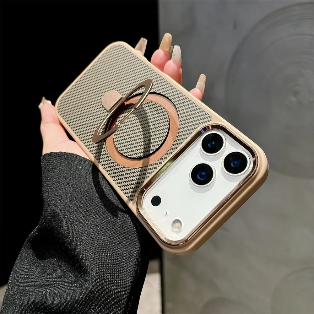 Luxury iPhone Case — Magnetic, Shockproof Matte Carbon Fiber Armor Cover with Built-In Bracket Stand and MagSafe Holder Support
