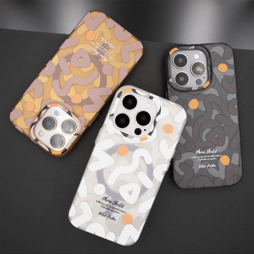 Luxury iPhone Case — Magnetic, Shockproof Matte Silicone Back Cover with Graffiti Art Design, MagSafe Wireless Charging Support and Camera Protection