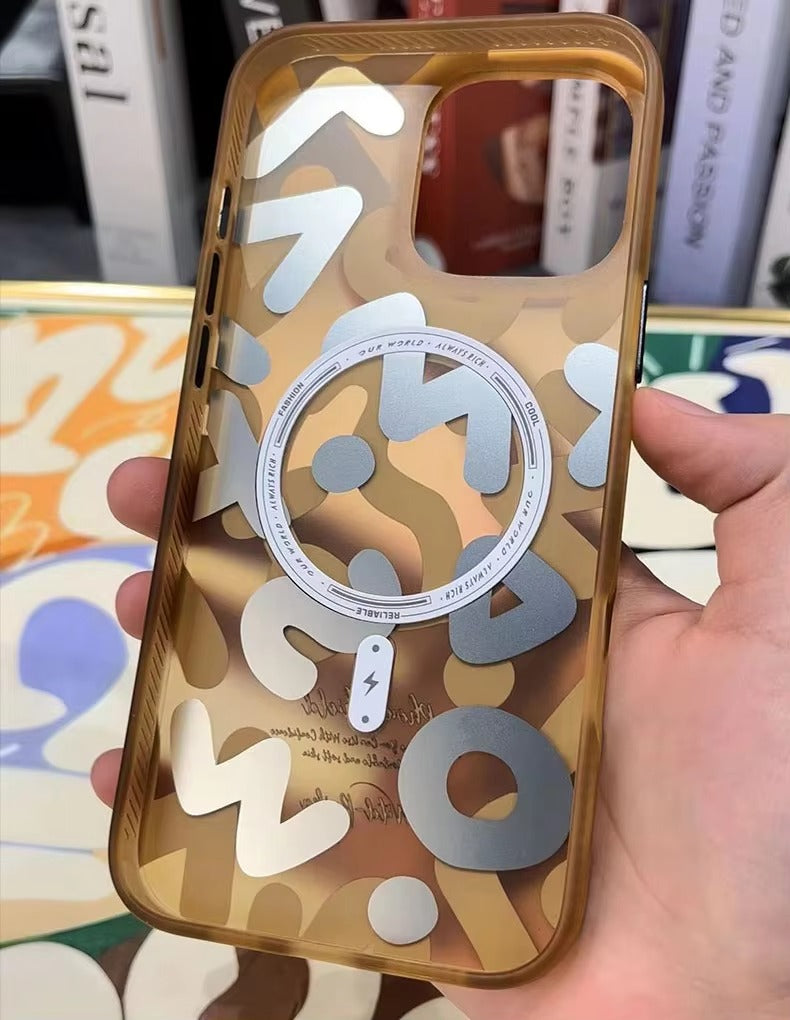 Luxury iPhone Case — Magnetic, Shockproof Matte Silicone Back Cover with Graffiti Art Design, MagSafe Wireless Charging Support and Camera Protection