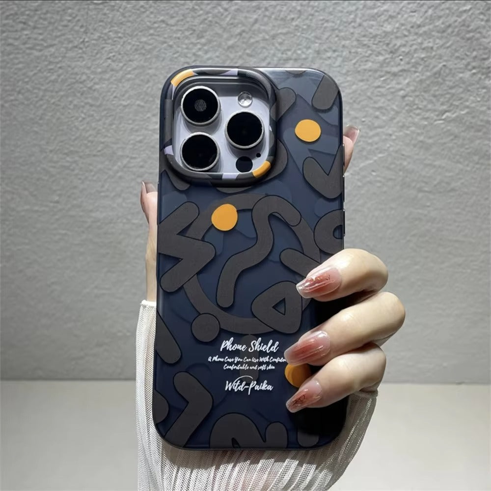 Luxury iPhone Case — Magnetic, Shockproof Matte Silicone Back Cover with Graffiti Art Design, MagSafe Wireless Charging Support and Camera Protection
