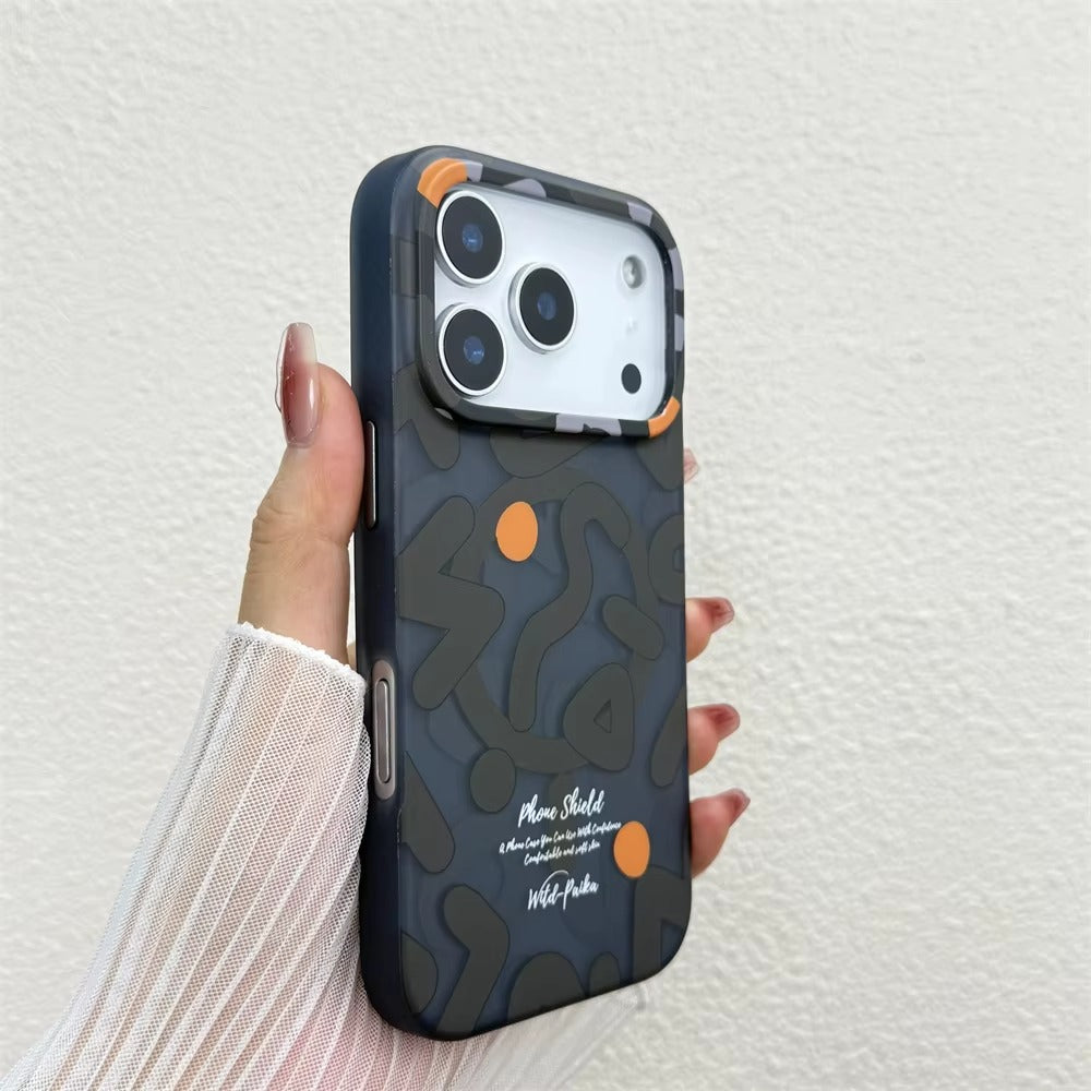 Luxury iPhone Case — Magnetic, Shockproof Matte Silicone Back Cover with Graffiti Art Design, MagSafe Wireless Charging Support and Camera Protection