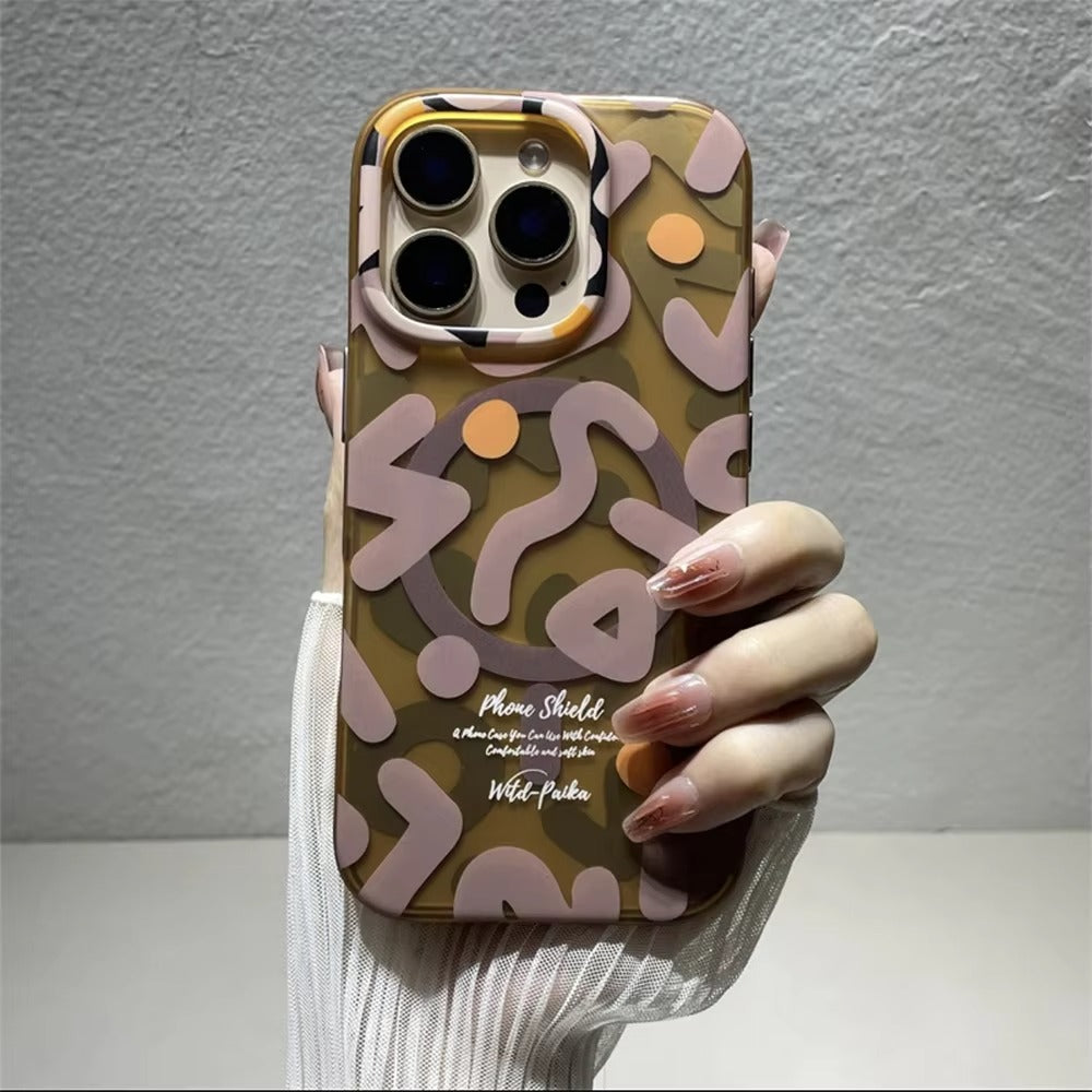 Luxury iPhone Case — Magnetic, Shockproof Matte Silicone Back Cover with Graffiti Art Design, MagSafe Wireless Charging Support and Camera Protection