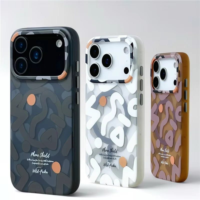 Luxury iPhone Case — Magnetic, Shockproof Matte Silicone Back Cover with Graffiti Art Design, MagSafe Wireless Charging Support and Camera Protection