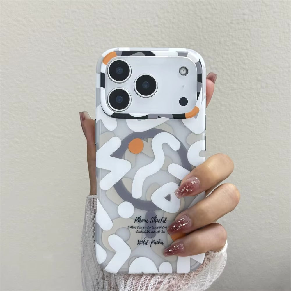 Luxury iPhone Case — Magnetic, Shockproof Matte Silicone Back Cover with Graffiti Art Design, MagSafe Wireless Charging Support and Camera Protection