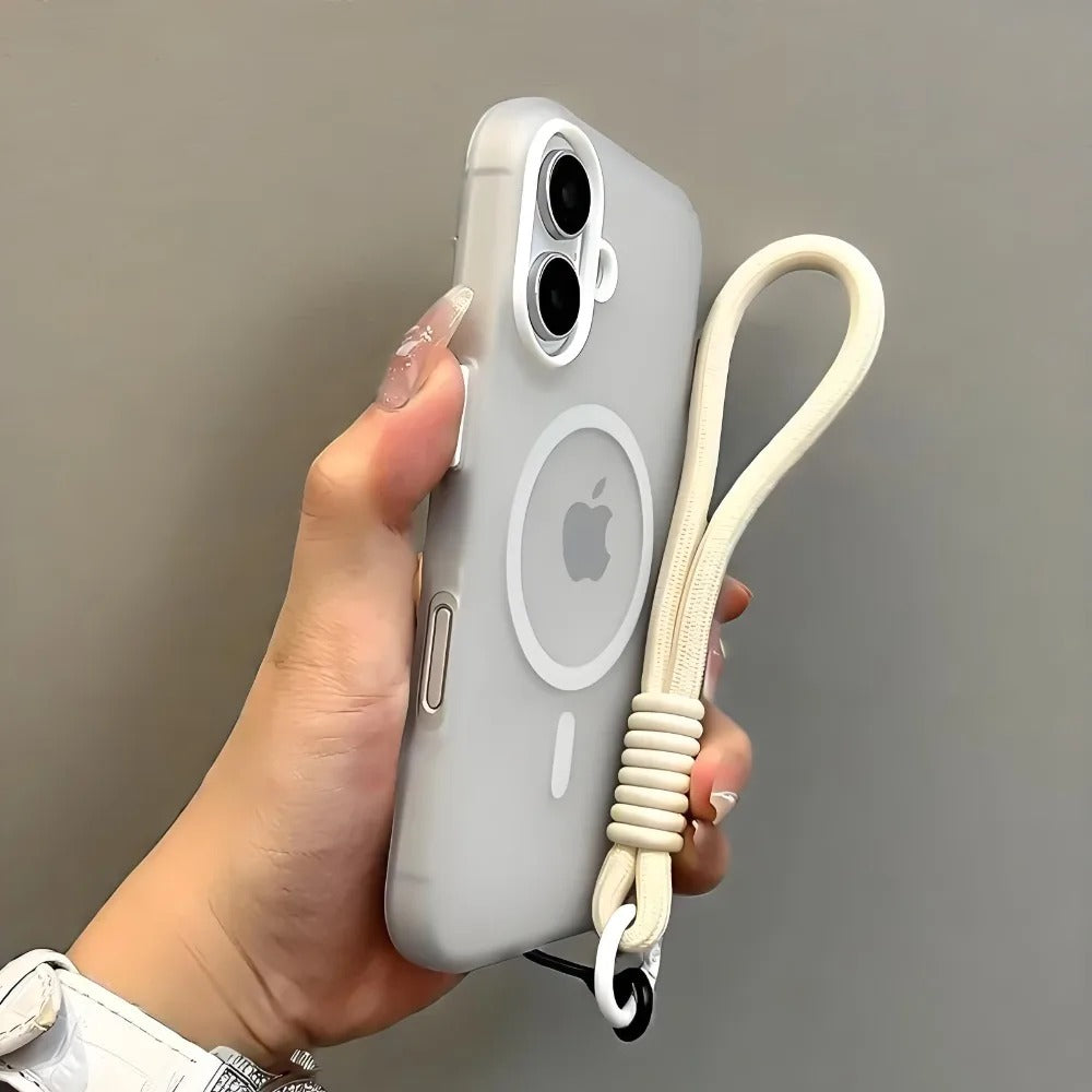 Luxury iPhone Case — Magsafe Candy Color Contrast Design, Matte Soft Cover with Hand Wrist Strap, Magnetic, Anti-Fingerprint, Anti-Scratch, Dustproof