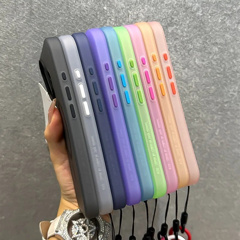 Luxury iPhone Case — Magsafe Candy Color Contrast Design, Matte Soft Cover with Hand Wrist Strap, Magnetic, Anti-Fingerprint, Anti-Scratch, Dustproof