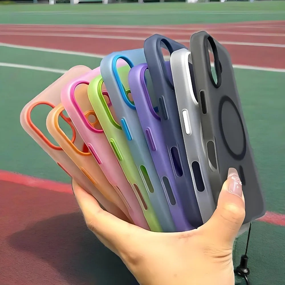 Luxury iPhone Case — Magsafe Candy Color Contrast Design, Matte Soft Cover with Hand Wrist Strap, Magnetic, Anti-Fingerprint, Anti-Scratch, Dustproof
