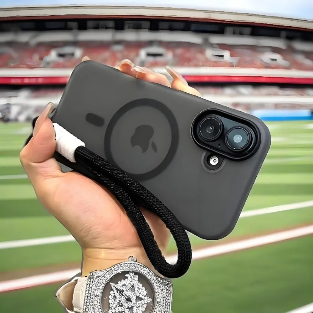 Luxury iPhone Case — Magsafe Candy Color Contrast Design, Matte Soft Cover with Hand Wrist Strap, Magnetic, Anti-Fingerprint, Anti-Scratch, Dustproof