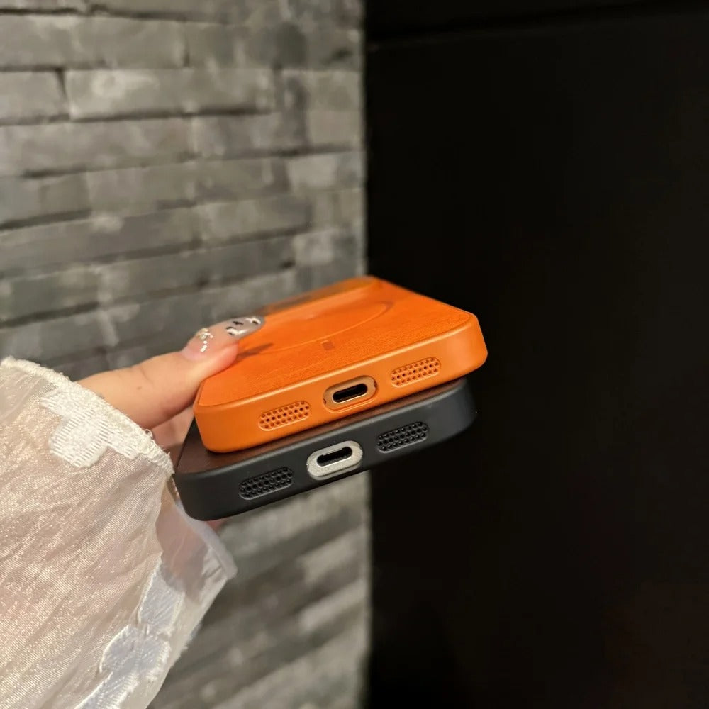 Luxury iPhone Case — Matte Solid-Color Leather Magnetic Cover with All-Inclusive Lens Protection and Full Shockproof Design