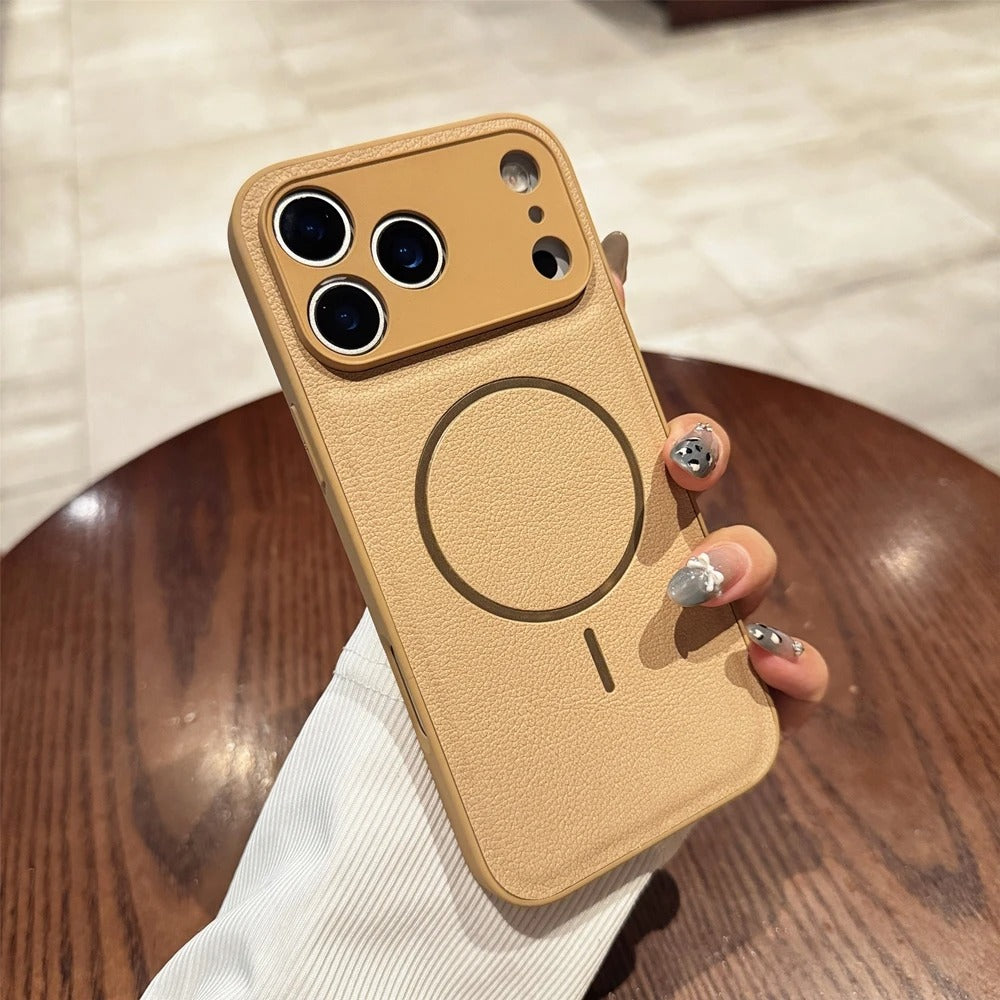 Luxury iPhone Case — Matte Solid-Color Leather Magnetic Cover with All-Inclusive Lens Protection and Full Shockproof Design