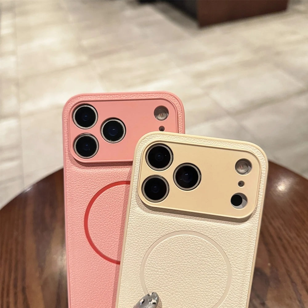 Luxury iPhone Case — Matte Solid-Color Leather Magnetic Cover with All-Inclusive Lens Protection and Full Shockproof Design