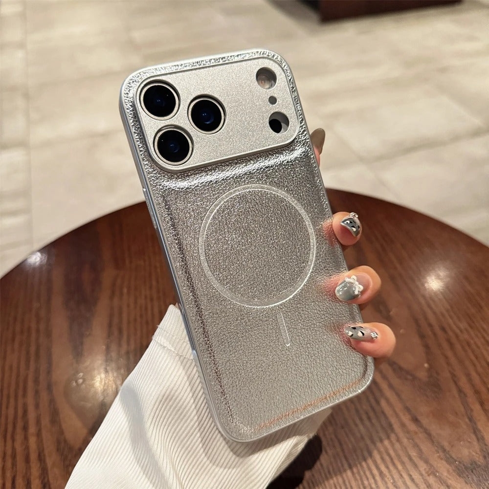 Luxury iPhone Case — Matte Solid-Color Leather Magnetic Cover with All-Inclusive Lens Protection and Full Shockproof Design