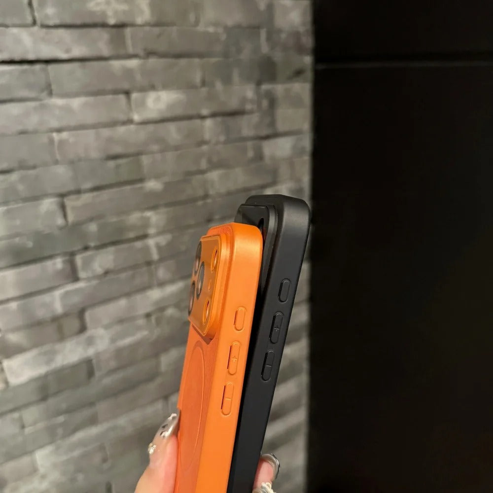 Luxury iPhone Case — Matte Solid-Color Leather Magnetic Cover with All-Inclusive Lens Protection and Full Shockproof Design