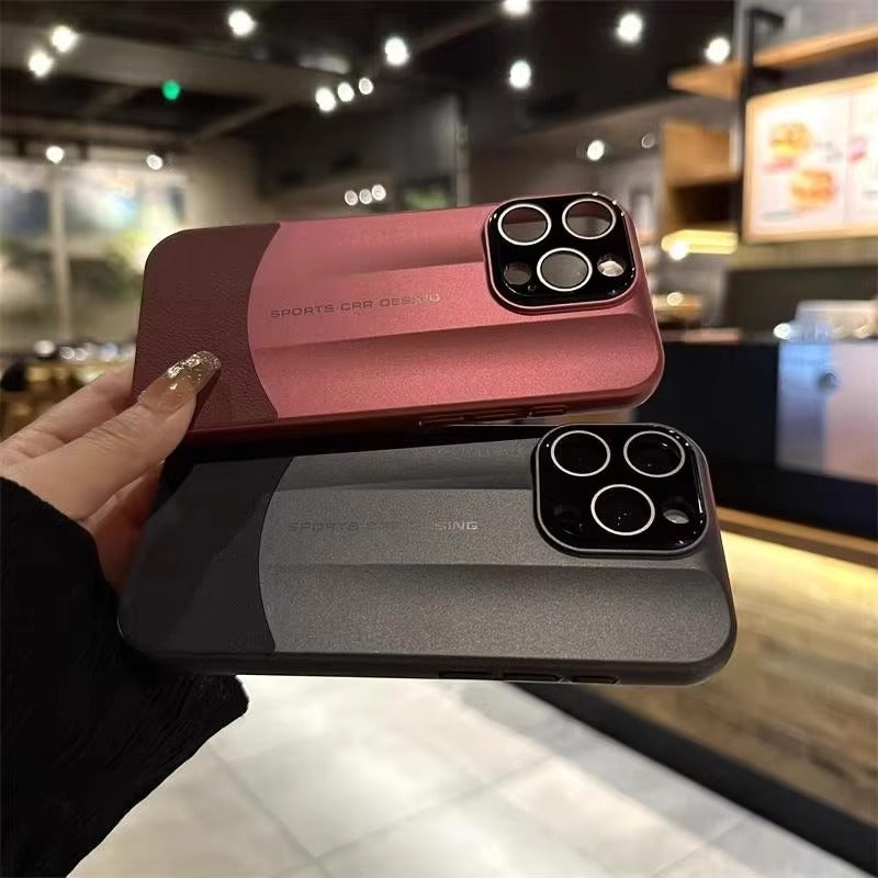 Luxury iPhone Case — Matte Splicing Leather Hard PC Cover with Lens Protection, Shockproof Anti-Fingerprint Anti-Scratch Design & Non-Slip Textured Finish