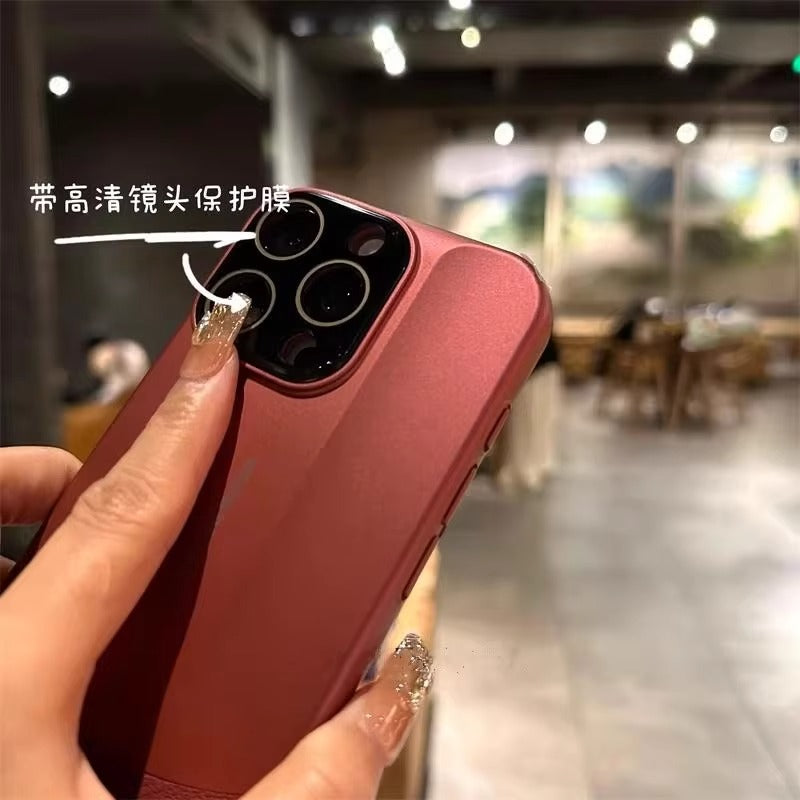 Luxury iPhone Case — Matte Splicing Leather Hard PC Cover with Lens Protection, Shockproof Anti-Fingerprint Anti-Scratch Design & Non-Slip Textured Finish