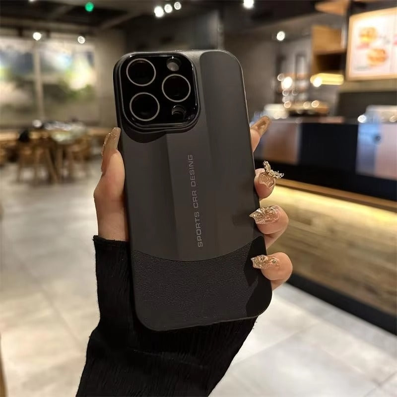 Luxury iPhone Case — Matte Splicing Leather Hard PC Cover with Lens Protection, Shockproof Anti-Fingerprint Anti-Scratch Design & Non-Slip Textured Finish