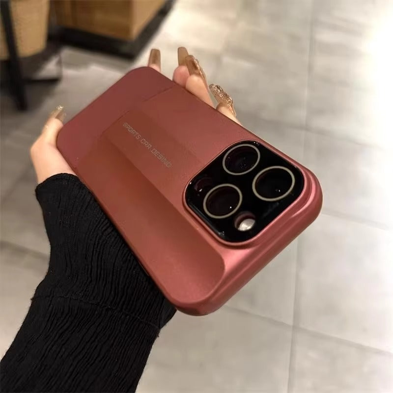 Luxury iPhone Case — Matte Splicing Leather Hard PC Cover with Lens Protection, Shockproof Anti-Fingerprint Anti-Scratch Design & Non-Slip Textured Finish