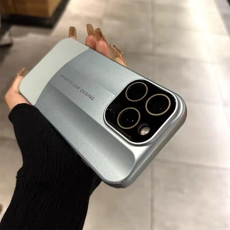 Luxury iPhone Case — Matte Splicing Leather Hard PC Cover with Lens Protection, Shockproof Anti-Fingerprint Anti-Scratch Design & Non-Slip Textured Finish