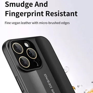 Luxury iPhone Case — Matte Splicing Leather Hard PC Cover with Lens Protection, Shockproof Anti-Fingerprint Anti-Scratch Design & Non-Slip Textured Finish