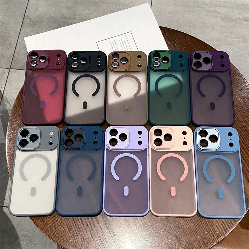 Luxury iPhone Case — Matte Translucent Magnetic Cover with Clear Lens Protection and MagSafe Wireless-Charging Safe Design