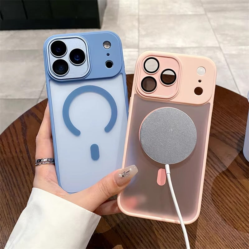 Luxury iPhone Case — Matte Translucent Magnetic Cover with Clear Lens Protection and MagSafe Wireless-Charging Safe Design